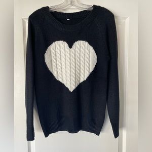Black Sweater with White Heart Sz S